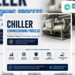 Overview card for the chiller commissioning process by Weather Makers, highlighting key benefits such as maximum efficiency, reduced downtime, enhanced reliability, and lower operating costs 