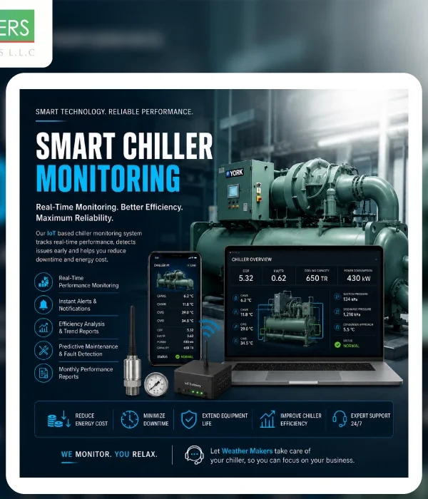 Smart Chiller Monitoring System with IoT enabled real time performance monitoring, predictive maintenance, energy efficiency analysis, and remote dashboard for industrial chillers 